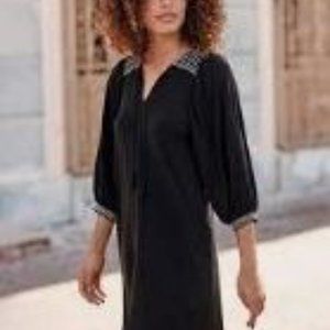 Garnet Hill Lyric Knit Dress Size Small Black White Embroidered Peasant Boho
